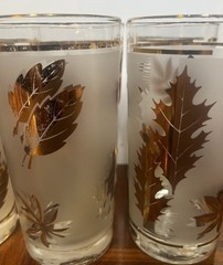 Vintage Libbey Gold Leaf Foliage 8 Tumbler Glass Set 12oz