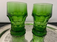(2) Beautiful Vintage Anchor Hocking Georgian Emerald Green Hi Ball 8 Oz Glass