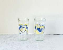 Vintage Anchor Hocking 16 oz. Set of 2 Jelly Jar Style Tumblers – Heart Design