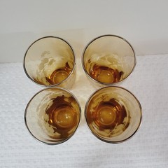 4 Vintage Amber Libbey Drinking Glasses Golden Silver Pine Cone Juice Water 10oz