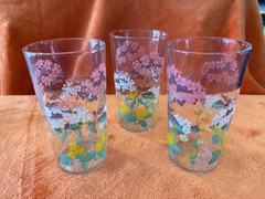 Juice Glasses Pink, White, Yellow & Green Small Vintage
