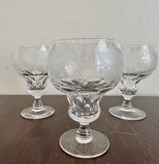 Set of 3 Val St Lambert Vignes Crystal Water Wine Goblets Glasses Signed Belgium