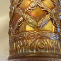 Dugan-Diamond Grapevine Lattice Tumbler Marigold Antique Carnival Glass