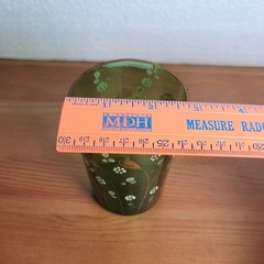Antique Green Enameled Art Glass Tumbler Victorian Bohemian Gold Floral Design