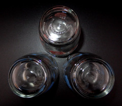 VINTAGE SET OF 3 PINK & BLUE HAZEL ATLAS 8 OZ. SOUR CREAM DRINKING GLASSES