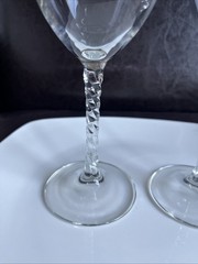 Lot of 2 Clear Wine Glasses With Twisted Stem. 8” Tall. Excellent!