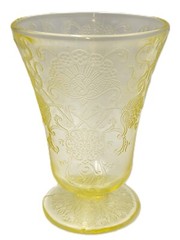 Florentine #2 Poppy Yellow 5 oz Footed Tumbler 4 in. Tall Hazel Altas 1930s 170