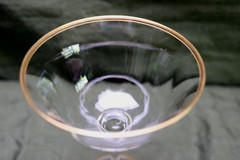 Vintage Double Gold Band Rim Wine Glass Optic Bowl Gold Ring on Inner/Outer Foot