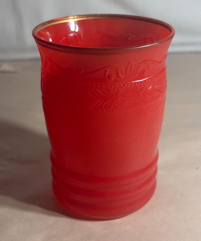 McBeth-Evans Fired On Red «S» Pattern/Stippled Rose Band 4″ 9 oz. Tumbler *RARE*