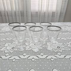 6 VTG Glass Wine Goblet Crystal Glasses Stemware Platinum Silver Rim France MCM