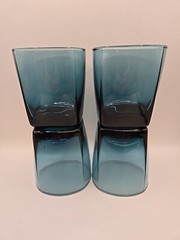 4 Vtg Anchor Hocking Lowball Whiskey 10oz Glasses RIO COASTAL BLUE Gorgeous!