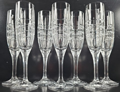 7 Ralph Lauren Cocktail Party Fluted Champagne Set Crystal Clear Stemware RL Lot