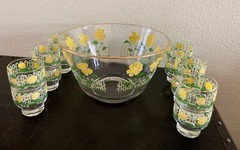 VTG MCM Culver Punch Serving Bowl & 12 Glasses/Cups Cocktail Set Sangria
