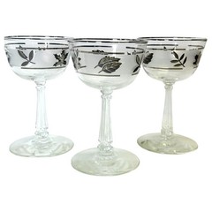 3 Vintage Libbey Silver Leaf Frosted Liquor Coctail Glasses Set 5 Inch