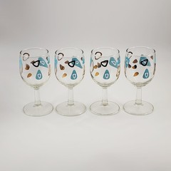 4 Federal Atomic Boomerang Cocktail Wine Stemed Drinking Glasses Turquoise Gold
