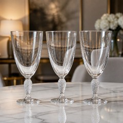 Crystal Wine Water Glasses Goblets cut Glass faceted Elegant Bar 3 Set Stemmed