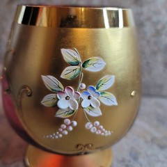 Moser Bohemian Raised Enamel Cranberry & Gold – Brandy Glass