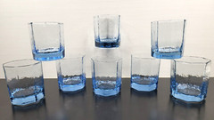 (8) Libbey Facets Light Blue Old Fashioned Glasses Set Textured Paneled Tumblers