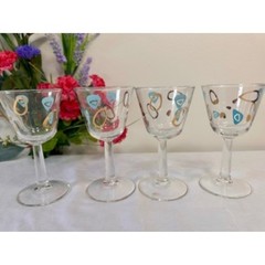 Vintage Boomerang Amoeba Glasses Turquoise Gold Retro MCM Federal Barware