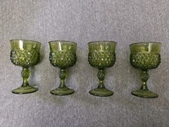 Mid Century Avocado Green Glass Wine Water Goblets Set of 4 Mt Vernon Pattern