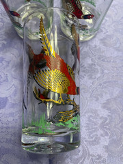 SET OF 5 Vintage Hazel Atlas Gold Pheasant High Ball Bar Ware Glasses, 5.25”