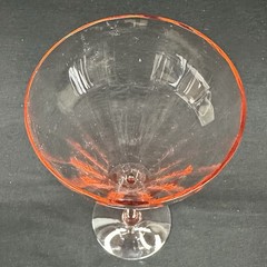 Vintage Pink Ribbed Glass Goblet , 7 7/8” Tall, Depression Glass / Art Deco