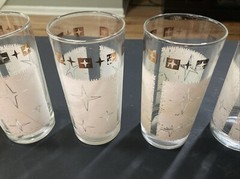 MCM BARWARE VTG Atomic Starburst Cosmic Glass White Gold Star Highball *LOT OF 7