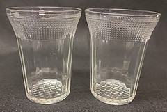 Pair of Clear Depression Glass 8oz Tumblers – Pillar Optic, Stippled Band