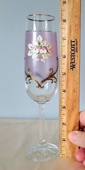 Bohemian Czech Glass 7oz Champagne Flute Raised Handpainted Pink Flowers 22kGold