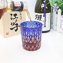 Hand Cut To Clear Blue 9oz Edo Kiriko Crystal Whiskey Glasses Gift Packing 1pc