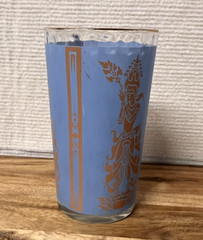 Vtg MCM Culver Blue Gold «Mandalay» Thai / Siam Goddess Highball Glass Tumbler