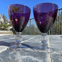 Pair Vintage Cambridge Aurora Amethyst Claret Wine Glass 5 1/4 » Very Pretty
