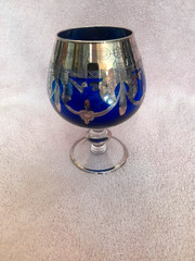 Vintage Arte Italica S L Line Italy Blue Brandy Snifter Glass 24K Gold Highlight