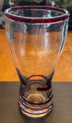 Vintage Hand Blown Clear with Red Swirl Line Pilsner Style Glass Candy Cane