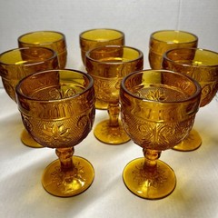 Set of 8 Vintage Indiana Glass Tiara Sandwich Amber Small Wine Cordial Goblets