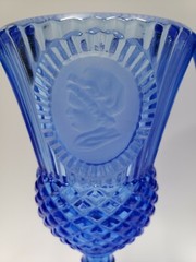 Vintage Avon Fostoria Cobalt Blue Glass Goblet Set ~ Martha & George Washington