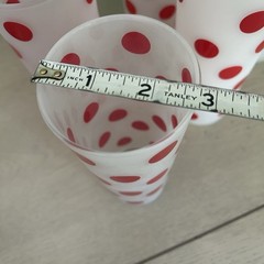 Vintage Red Polka Dot Frosted Glass Tumblers MCM Set Of 6 Anchor Hocking?