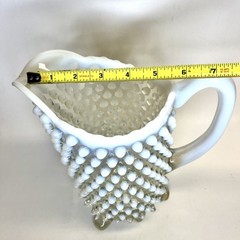 Tea Water Picture Cup Set Blue Opalescent Moonstone Hobnail Anchor Hocking Glass