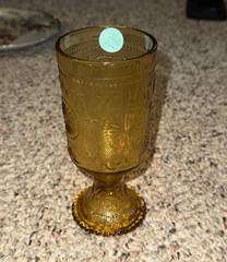 Amber Pressed Glass Goblet Stemmed Drinking Glass