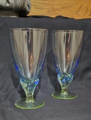 2 Bormioli Rocco Bahia Footed 6″ Tall Water Goblet Green Blue Italian Glassware