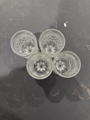 Vintage Clear Pressed Glass Cordial Goblets Diamond Point Stemware Set of 4