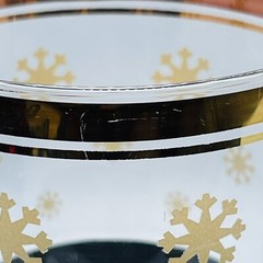 MCM Clear Glass Gold Snowflake Atomic Black Ribbed Bottom Lowball Rocks Glasses