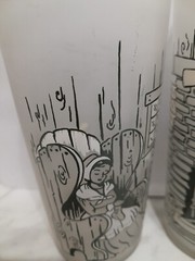 Pair Of Hazel Atlas Colonial Homestead Frosted Drinking Glasses 1960s Fireplace