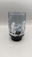 Libbey Mary Gregory Blue Glass Accent Glasses White Embossed Children Dog Set 6