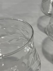 Vintage etched clear seafood cocktail serving snifter glasses set of 5