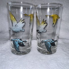 Vintage Pair Of 50’s Boscul Wild Geese Drinking Glasses Tumbler Weighted Bottom