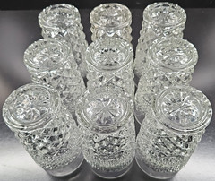 9 Anchor Hocking Wexford 10 Oz Tumblers Vintage Clear Diamond Cut Etch Retro Lot