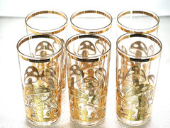 Mid Century Modern 1960s Culver 22K Gold Accent Mushroom Glasses-Set Of Six