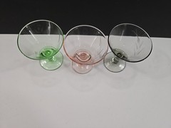 Set 3 Etched Floral Cordial Shot Glasses Footed Flared Multicolor 2.25″ Barware