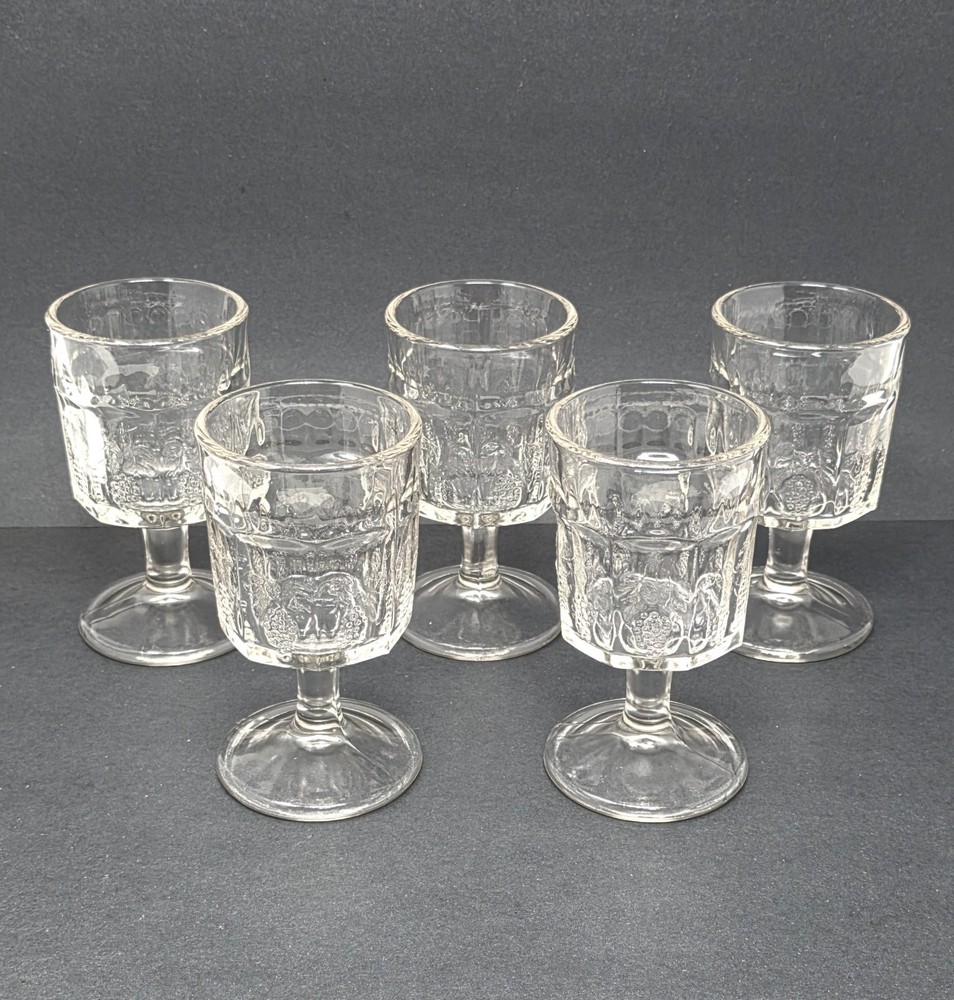 Set Of 5 Vintage Jenkins Glass Grape And Thumbprint Goblets Early 1900’s